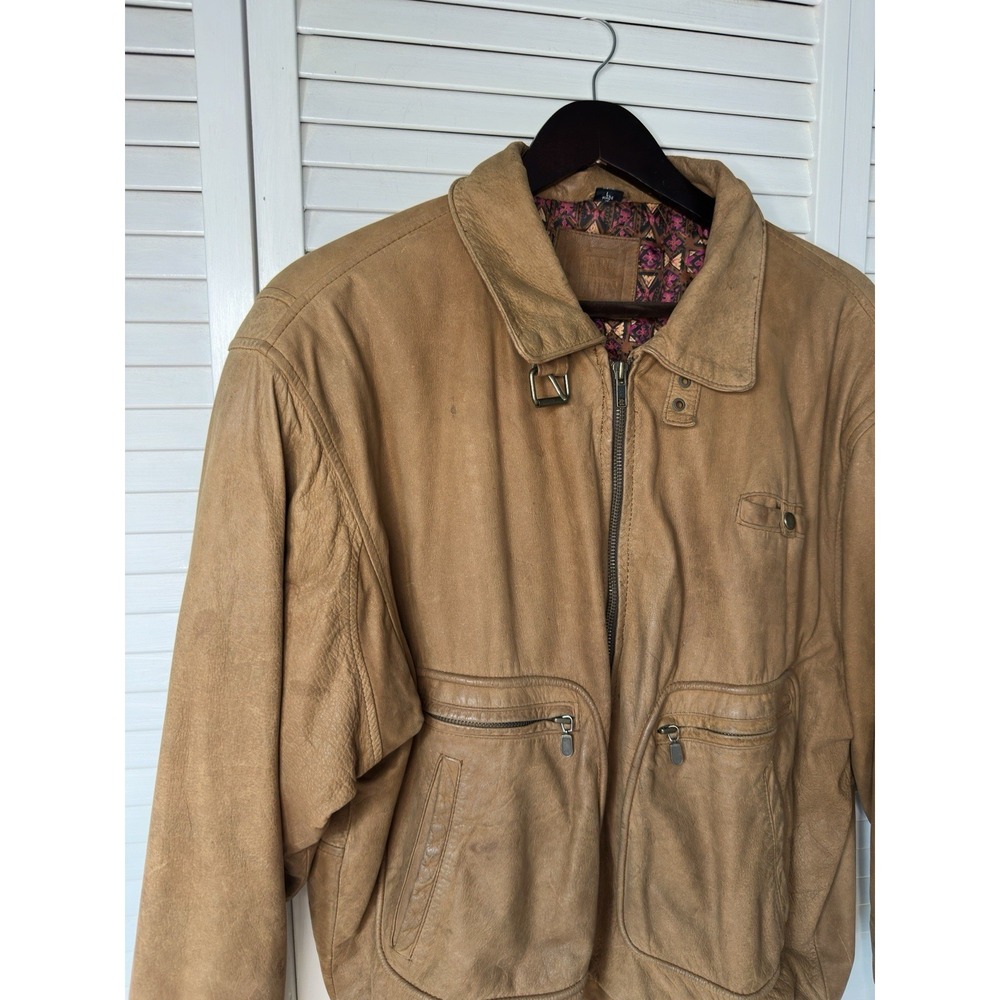 Mixed Blues Vintage Leather Bomber Jacket Men's L Brown Suede Aztec 80s 90s - Picture 8 of 10
